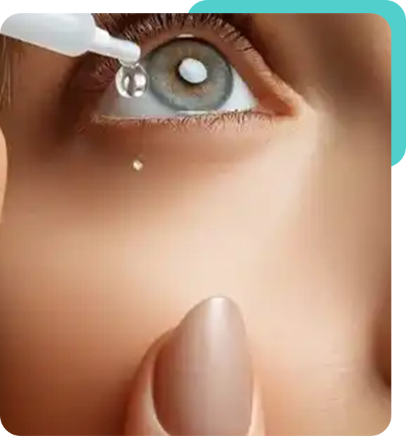 A woman putting eye drops in her eye.
